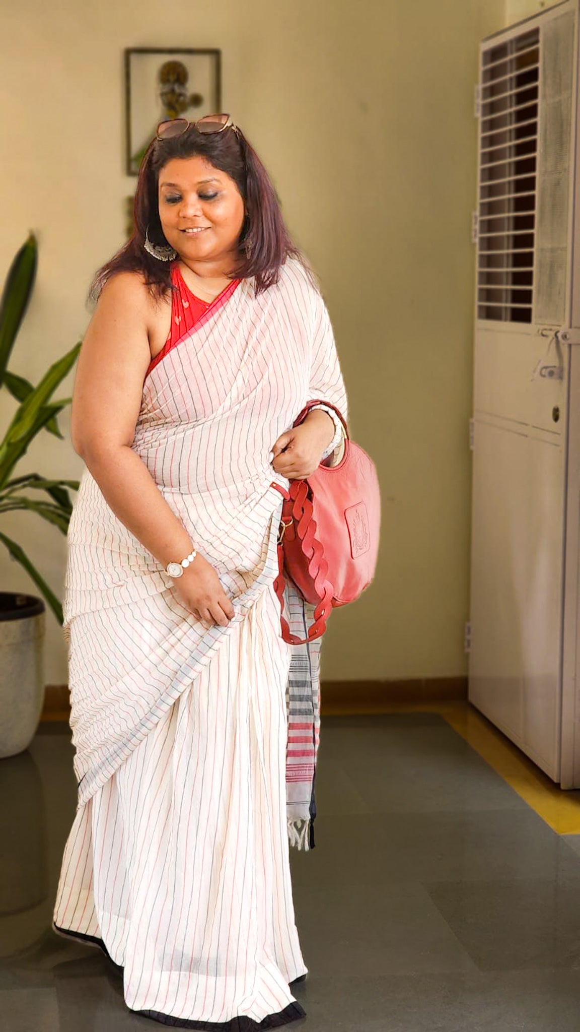 White striped cotton saree – soft handloom everyday wear from RURIethnic.