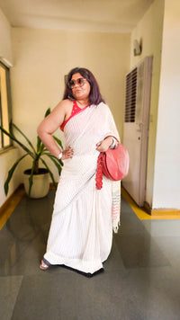 White striped cotton saree – soft handloom everyday wear from RURIethnic.