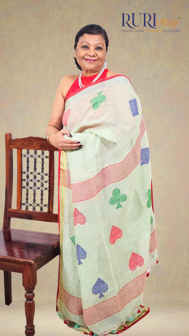 Light green pure linen handloom saree