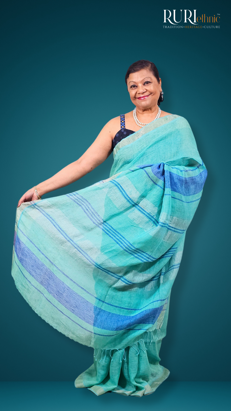 Light green pure linen handloom saree