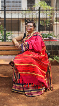 Rani Hawa pink cotton handloom saree with black and gold border – breathable everyday wear from RURIethnic.