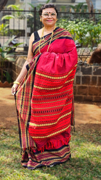 Rani Hawa pink cotton handloom saree with black and gold border – breathable everyday wear from RURIethnic.