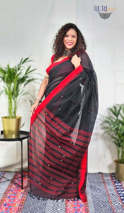 Elegant black cotton saree suitable for office wear