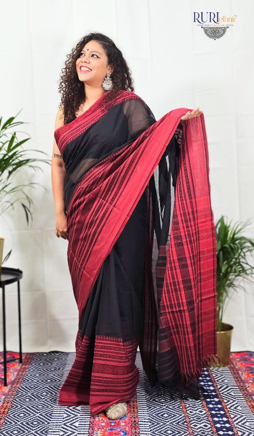 Ruaab black cotton saree suitable for office wear