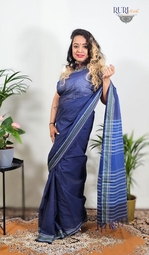 Ruaab blue cotton saree suitable for office wear