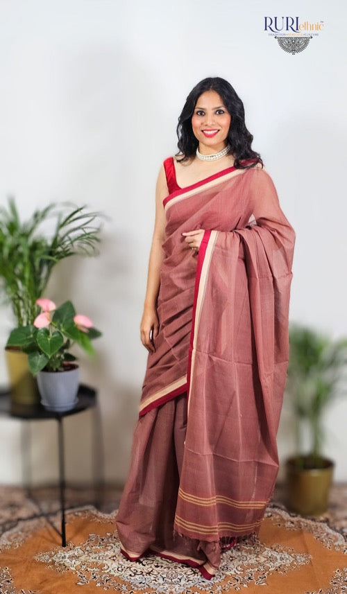 Traditional handloom weaving on cotton workwear saree