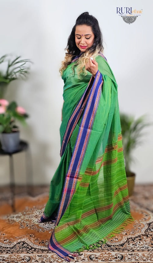 Ruaab green cotton saree suitable for office wear