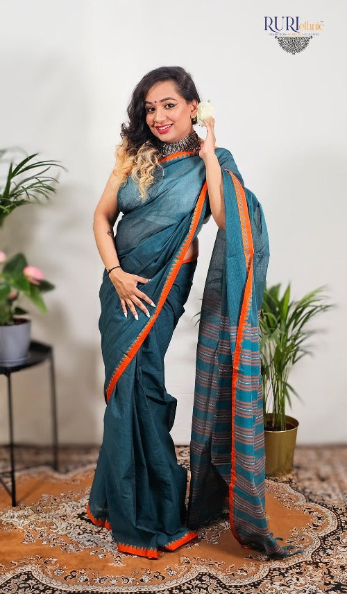 Ruaab green cotton saree suitable for office wear