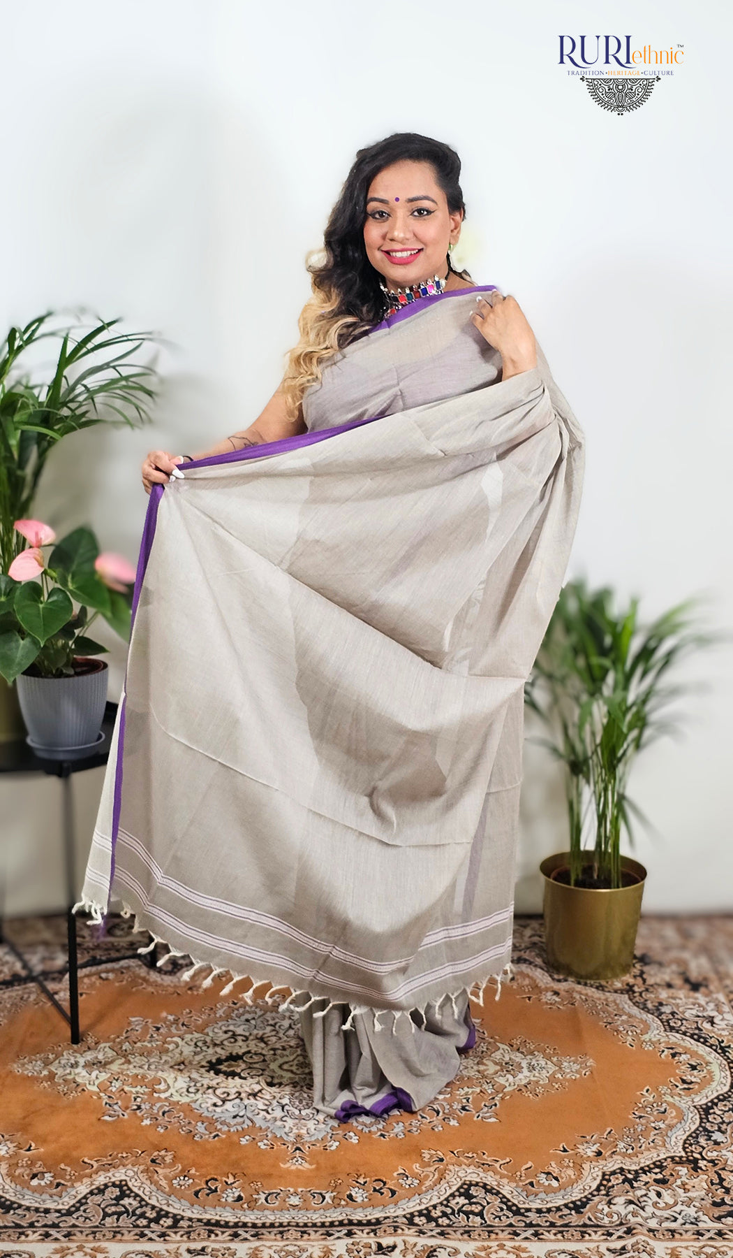 Ruaab grey cotton saree suitable for office wear