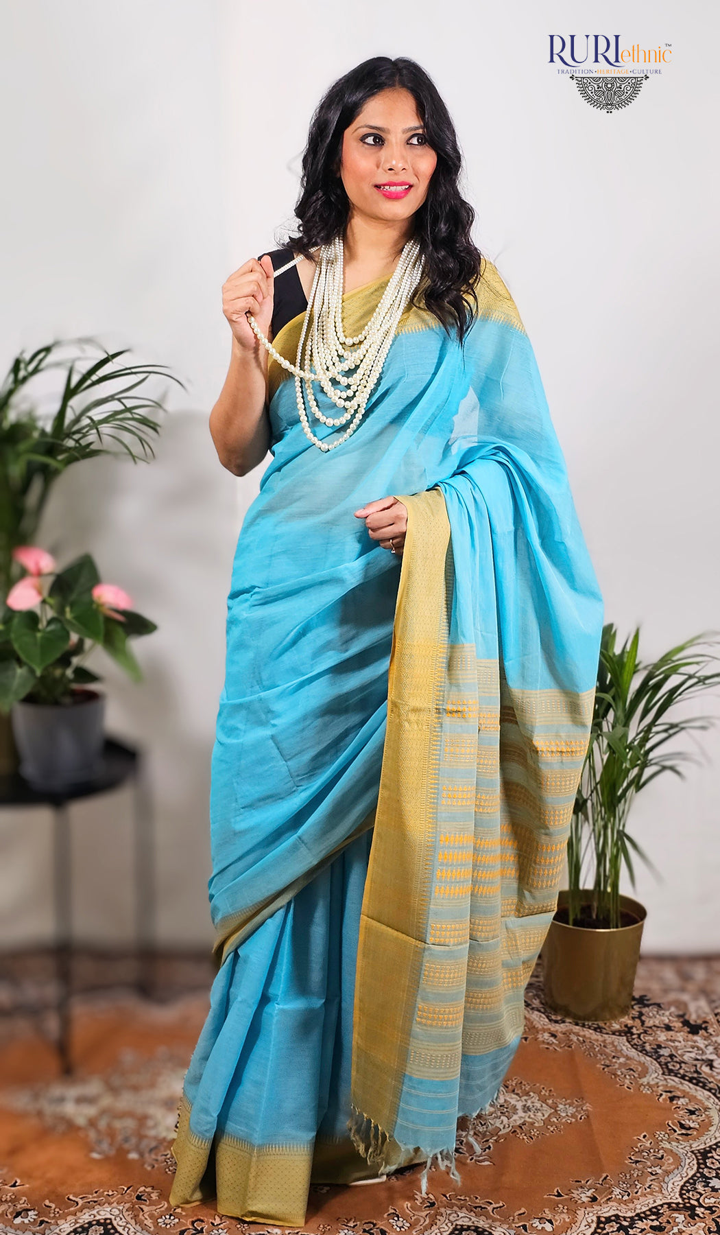 Ruaab sky blue cotton saree suitable for office wear