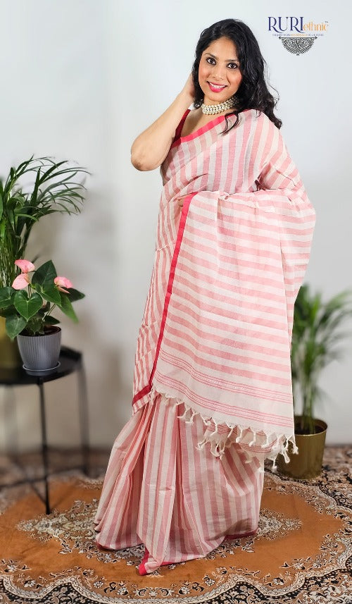 Ruaab white cotton saree suitable for office wear